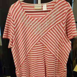 Alfred Dunner Red Striped Women's Top